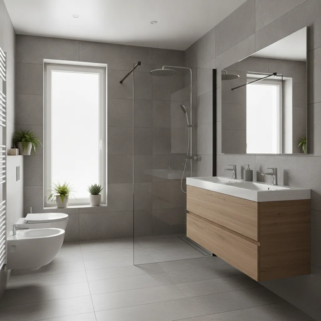 Badsanierung Duschbad Sanierung Hamburg – Ihr kompaktes Bad optimal nutzen – Fertiggestelltes Badezimmer mit bodengleicher Dusche
