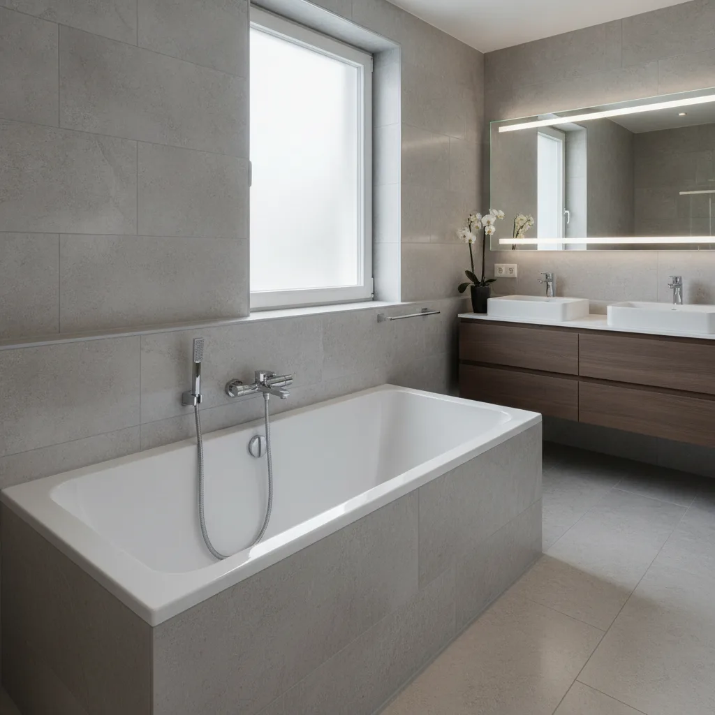 Badewanne mit eleganter Fliesenverkleidung Badsanierung Cranz – Moderne Badewanne mit Fliesenverkleidung